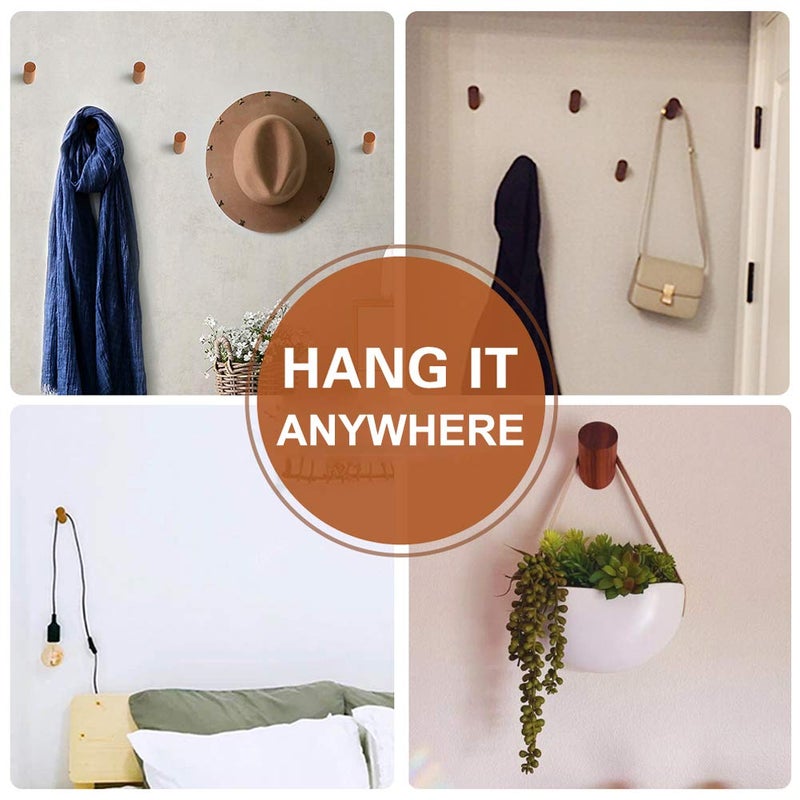 Felidio Wood Wall Hooks, 4 Pack Coat Hooks Mounted Rustic Wooden Heavy Duty Robe Hook Hat Rack | for Hanging Bathroom Towels Clothes Hanger (Beech Wood) - Image 5
